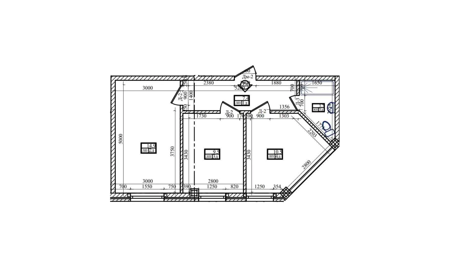 2-xonali xonadon 49 m²  1/1 qavat