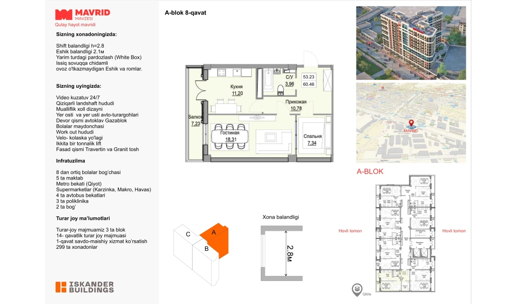 2-комнатная квартира 53.23 м²  8/8 этаж