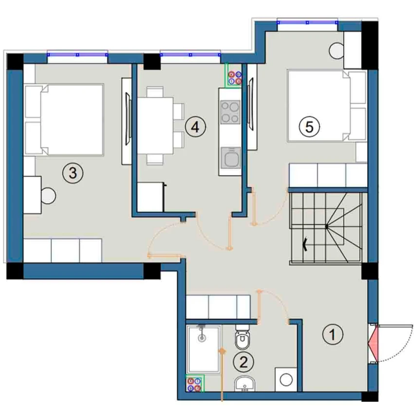 2-xonali xonadon 113.5 m²  1/9 qavat | FLORYA RESIDENCE Turar-joy majmuasi