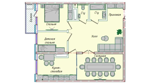 3-комнатная квартира 83.39 м²  14/16 этаж | Жилой комплекс EKO PARK