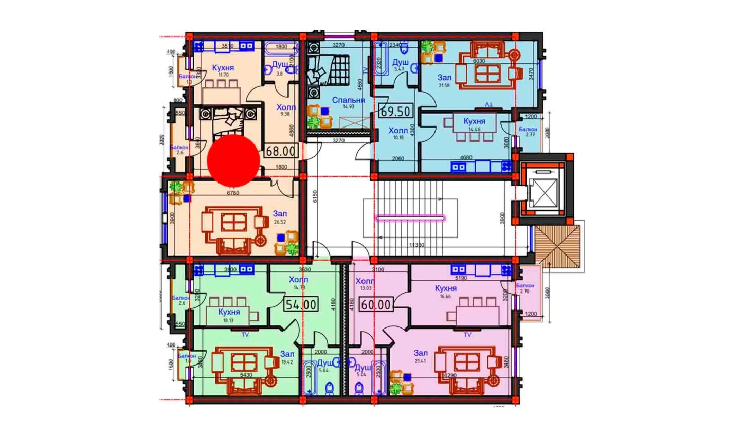 2-комнатная квартира 68 м²  2/2 этаж