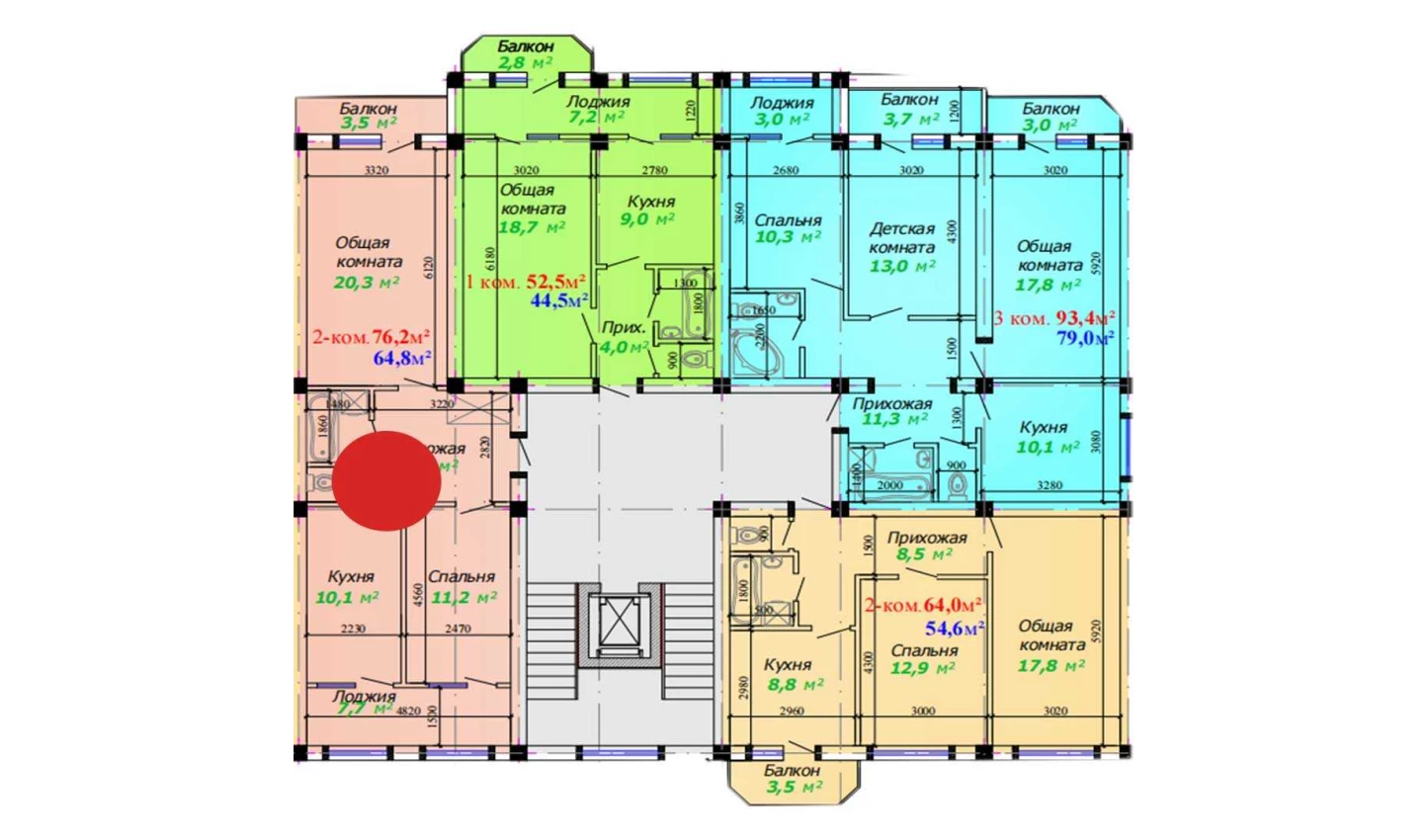 2-комнатная квартира 76.2 м²  2/2 этаж