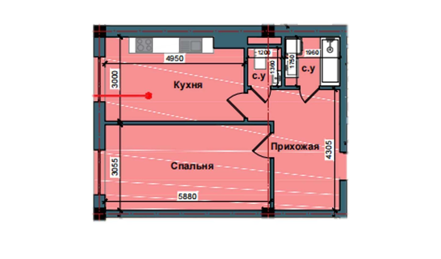 1-xonali xonadon 51.5 m²  2/2 qavat