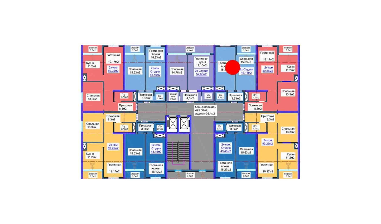 2-комнатная квартира 43.16 м²  5/5 этаж