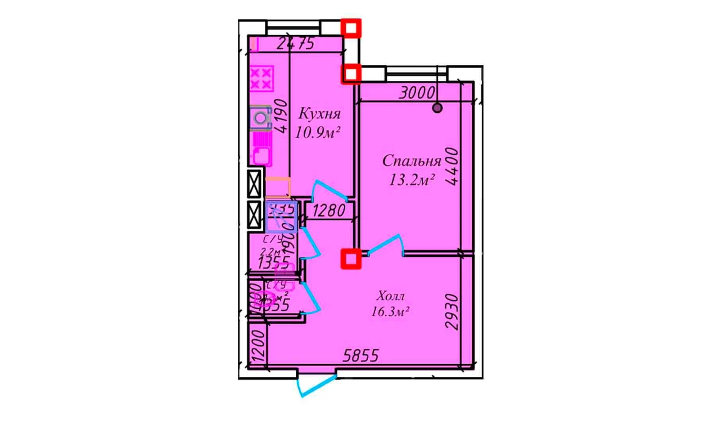 1-комнатная квартира 48.2 м²  1/1 этаж