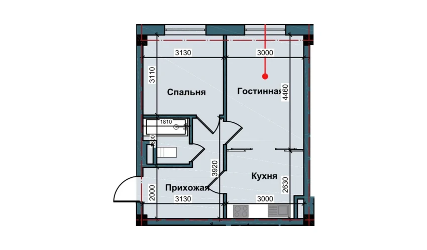 2-комнатная квартира 44.4 м²  1/9 этаж | Жилой комплекс NUR BARAKA