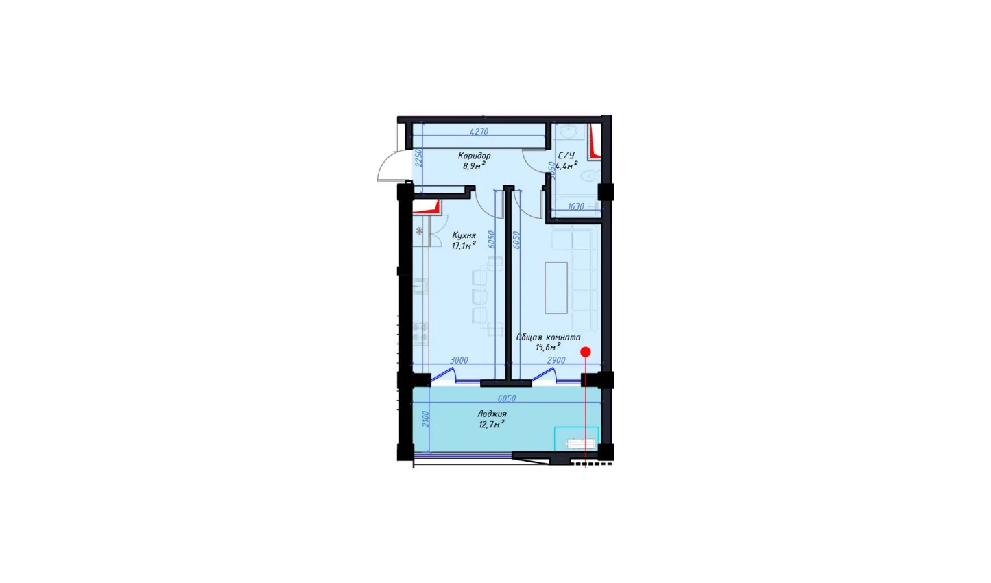 1-xonali xonadon 58.7 m²  2/2 qavat