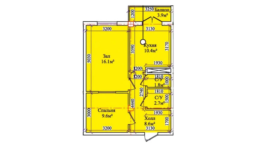 2-комнатная квартира 52.8 м²  7/7 этаж