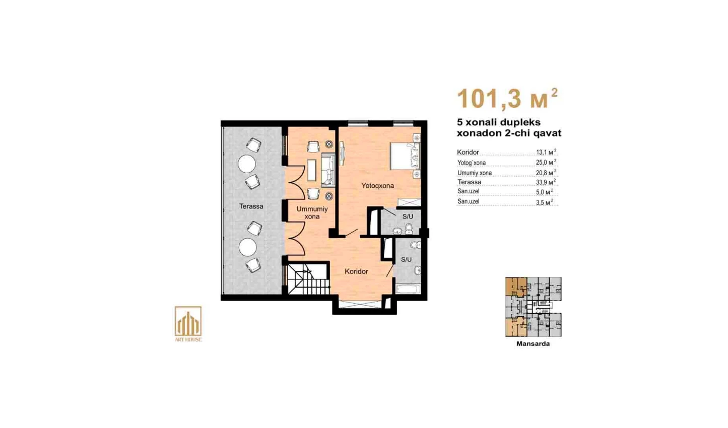 1-xonali xonadon 53.1 m²  16/16 qavat