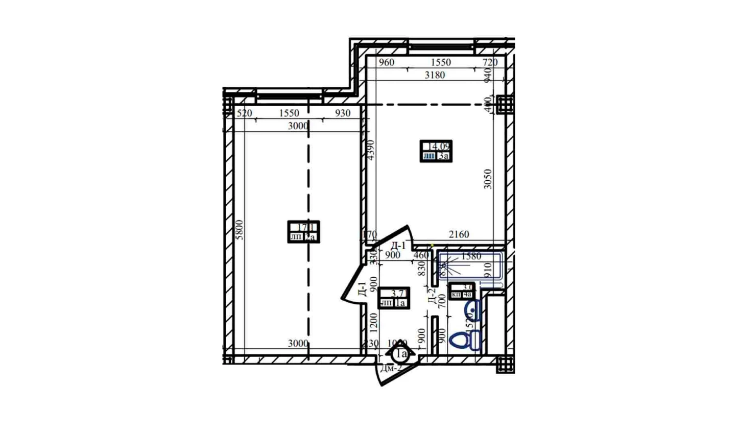 1-комнатная квартира 38.1 м²  1/1 этаж