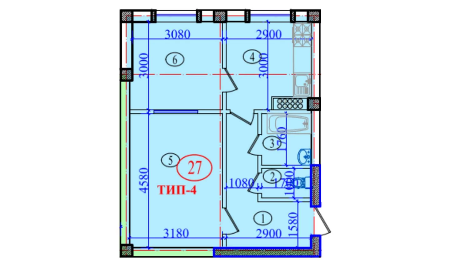 2-xonali xonadon 51.2 m²  6/6 qavat