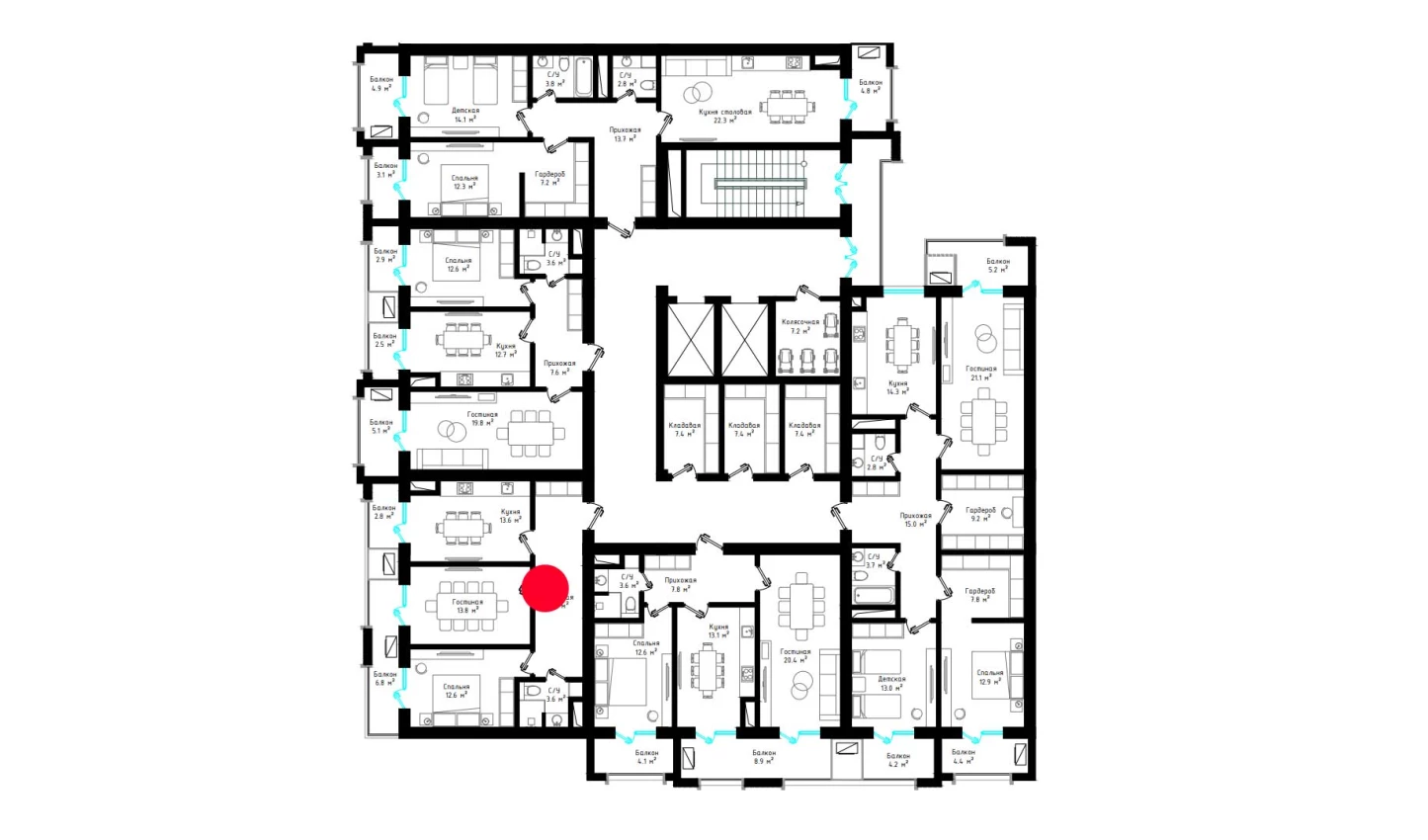 2-комнатная квартира 67 м²  5/5 этаж