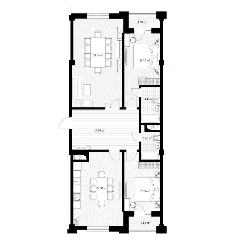 3-комнатная квартира 109.16 м²  3/3 этаж