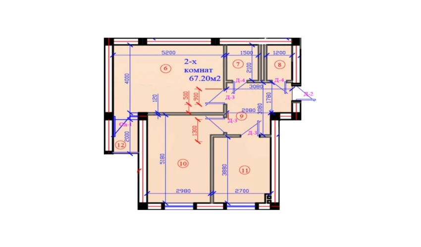 2-комнатная квартира 67.2 м²  1/7 этаж | Жилой комплекс G'IJDUVON CITY