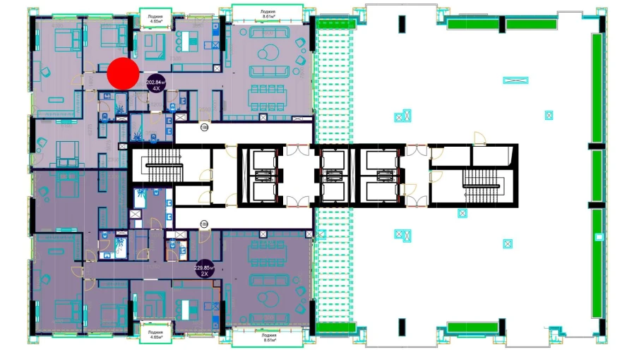 4-xonali xonadon 202.84 m²  19/19 qavat