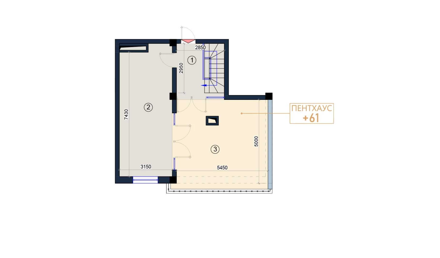 2-комнатная квартира 61 м²  9/9 этаж