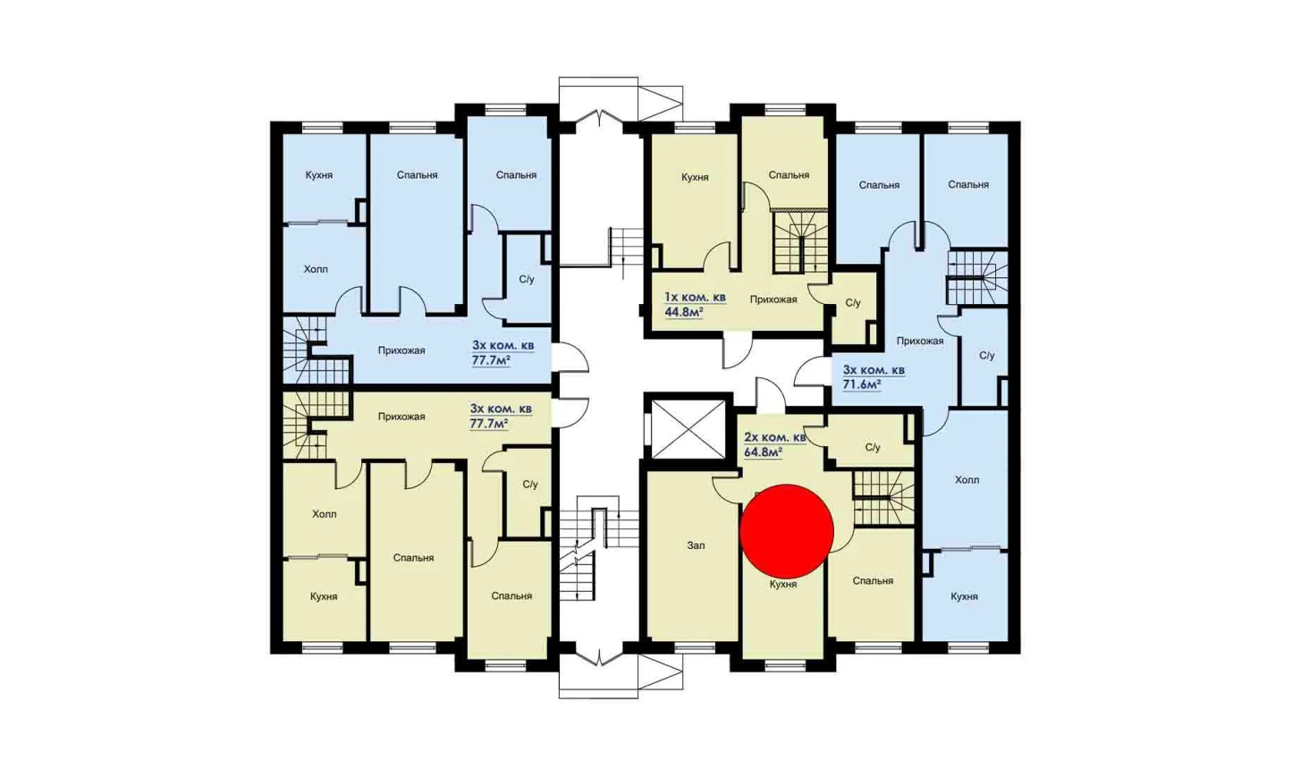 2-комнатная квартира 64.8 м²  1/1 этаж