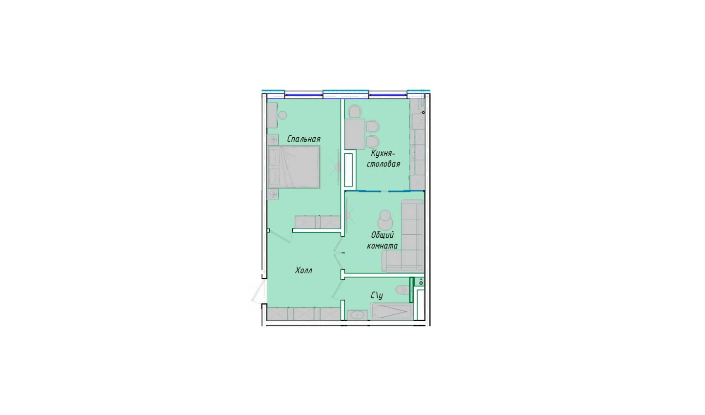 2-комнатная квартира 50.85 м²  1/1 этаж