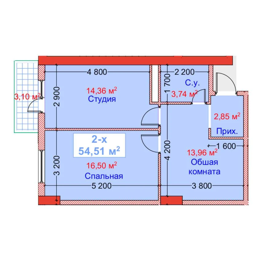 2-комн. квартира 54.51 м²  8/8 этаж | Жилой комплекс CAPITAL AVENUE