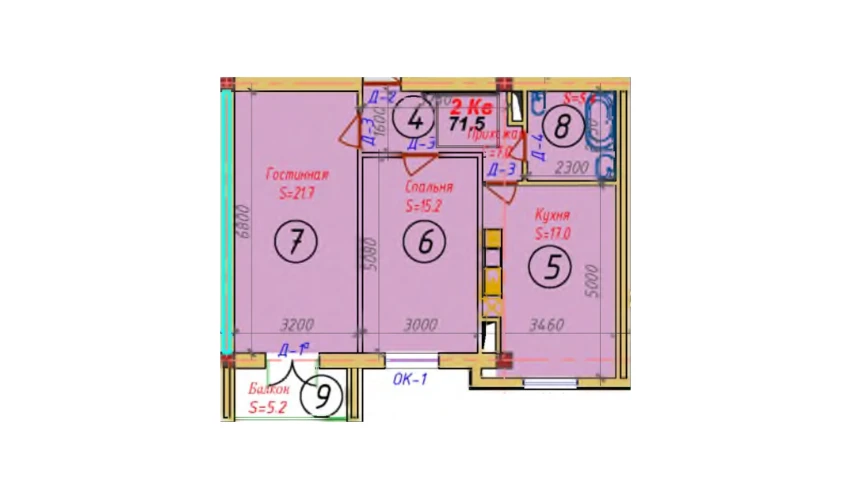 2-xonali xonadon 71.5 m²  7/7 qavat