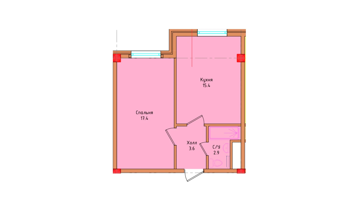 1-комнатная квартира 39.3 м²  1/1 этаж