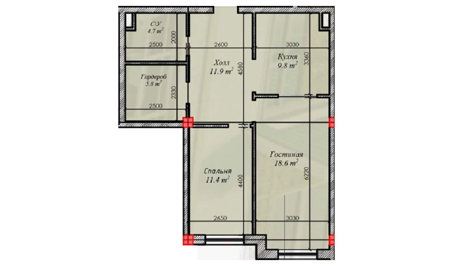 2-xonali xonadon 62.2 m²  2/2 qavat