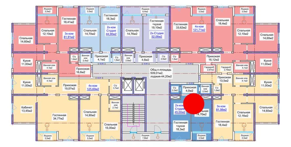 2-комнатная квартира 45 м²  3/3 этаж