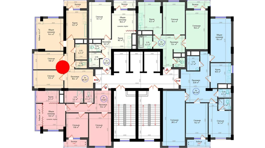 2-комнатная квартира 84 м²  2/2 этаж