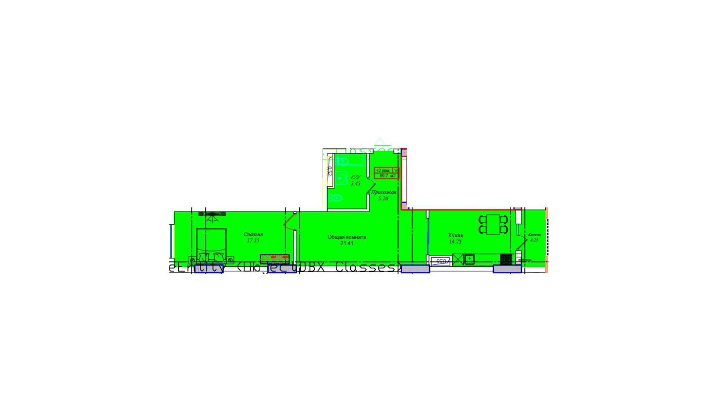 2-комнатная квартира 66.3 м²  2/2 этаж