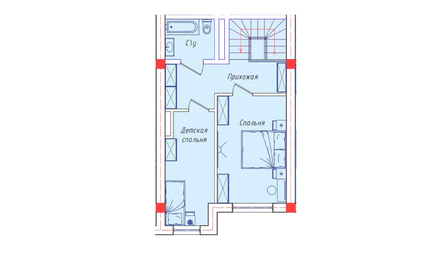 2-комнатная квартира 46.1 м²  8/8 этаж