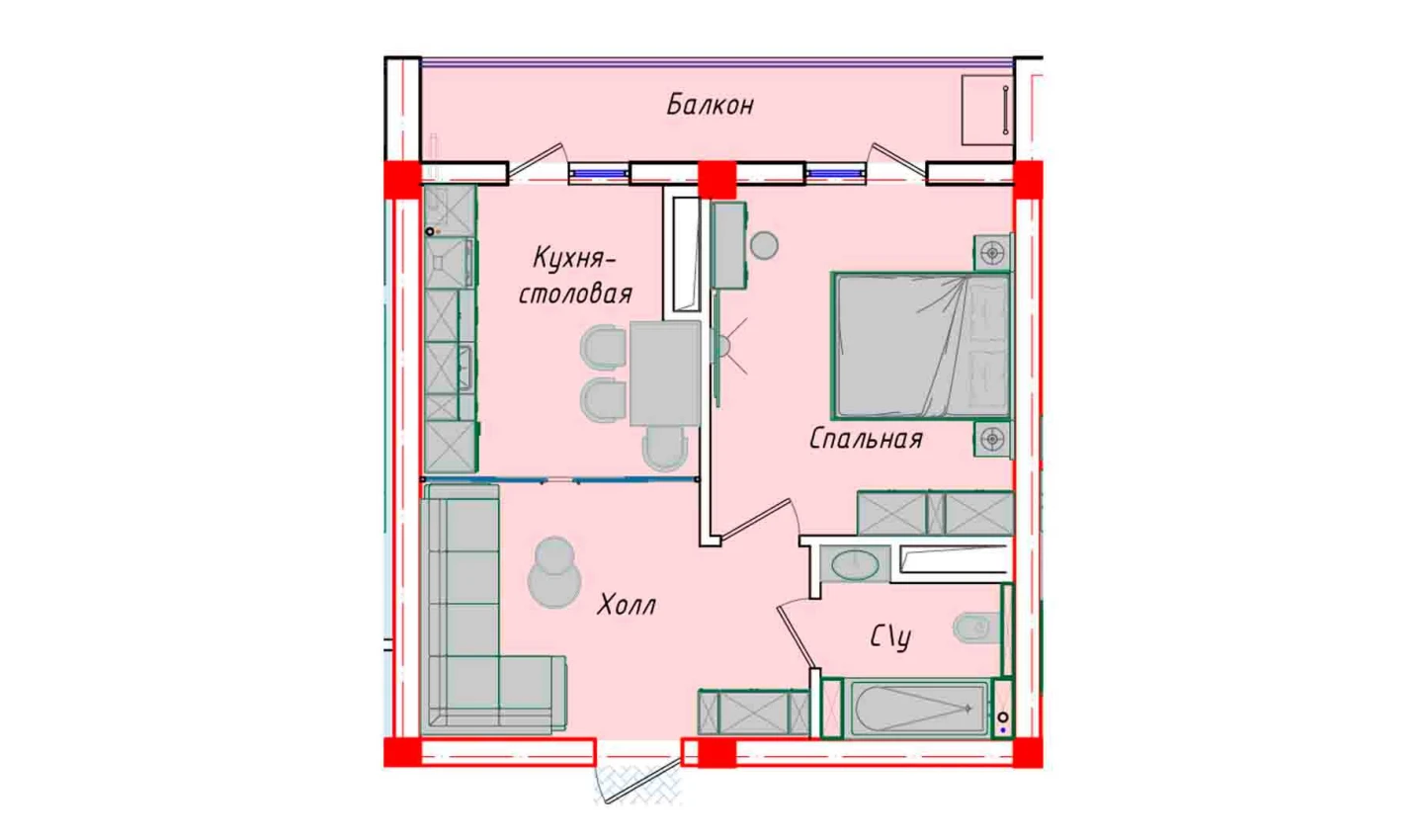 1-комнатная квартира 49.03 м²  11/11 этаж