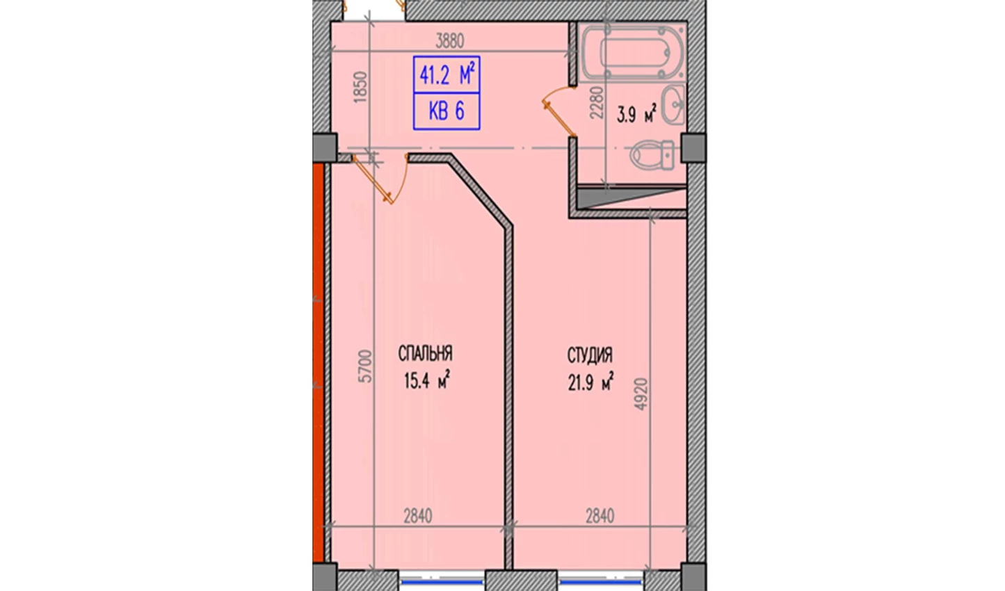 2-xonali xonadon 41.2 m²  1/1 qavat