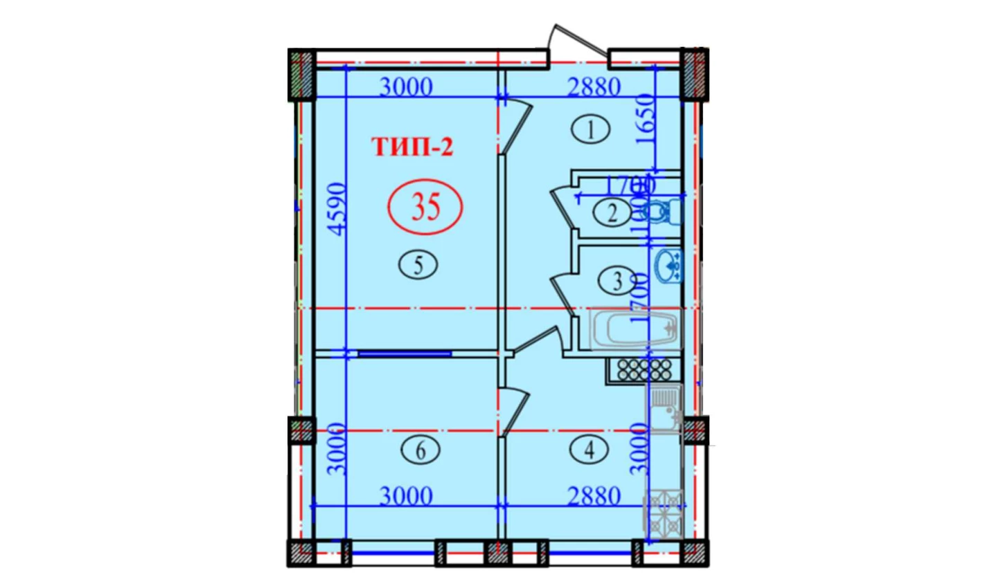 2-xonali xonadon 51.2 m²  8/8 qavat