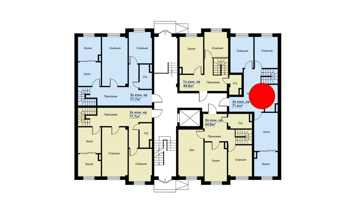 3-комнатная квартира 71.6 м²  1/1 этаж