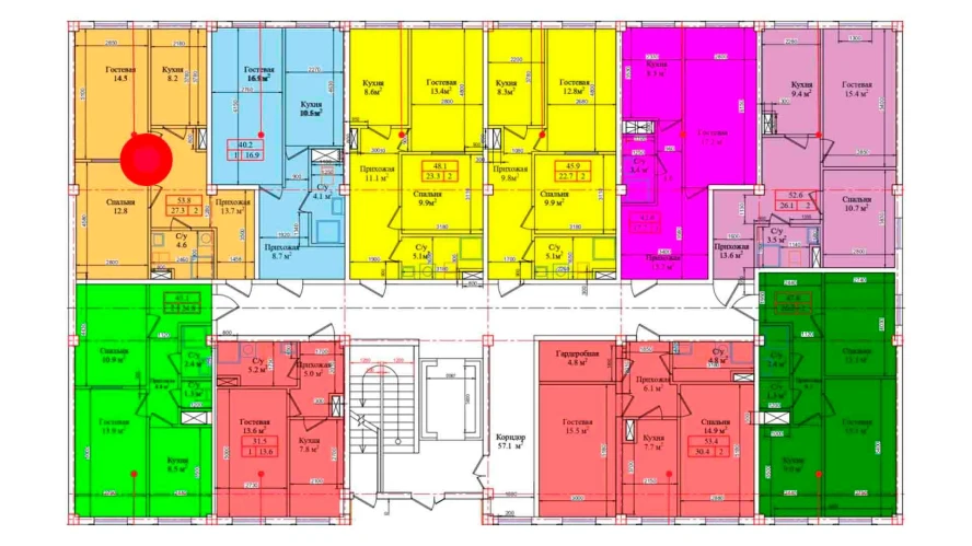 2-комнатная квартира 53.8 м²  1/1 этаж