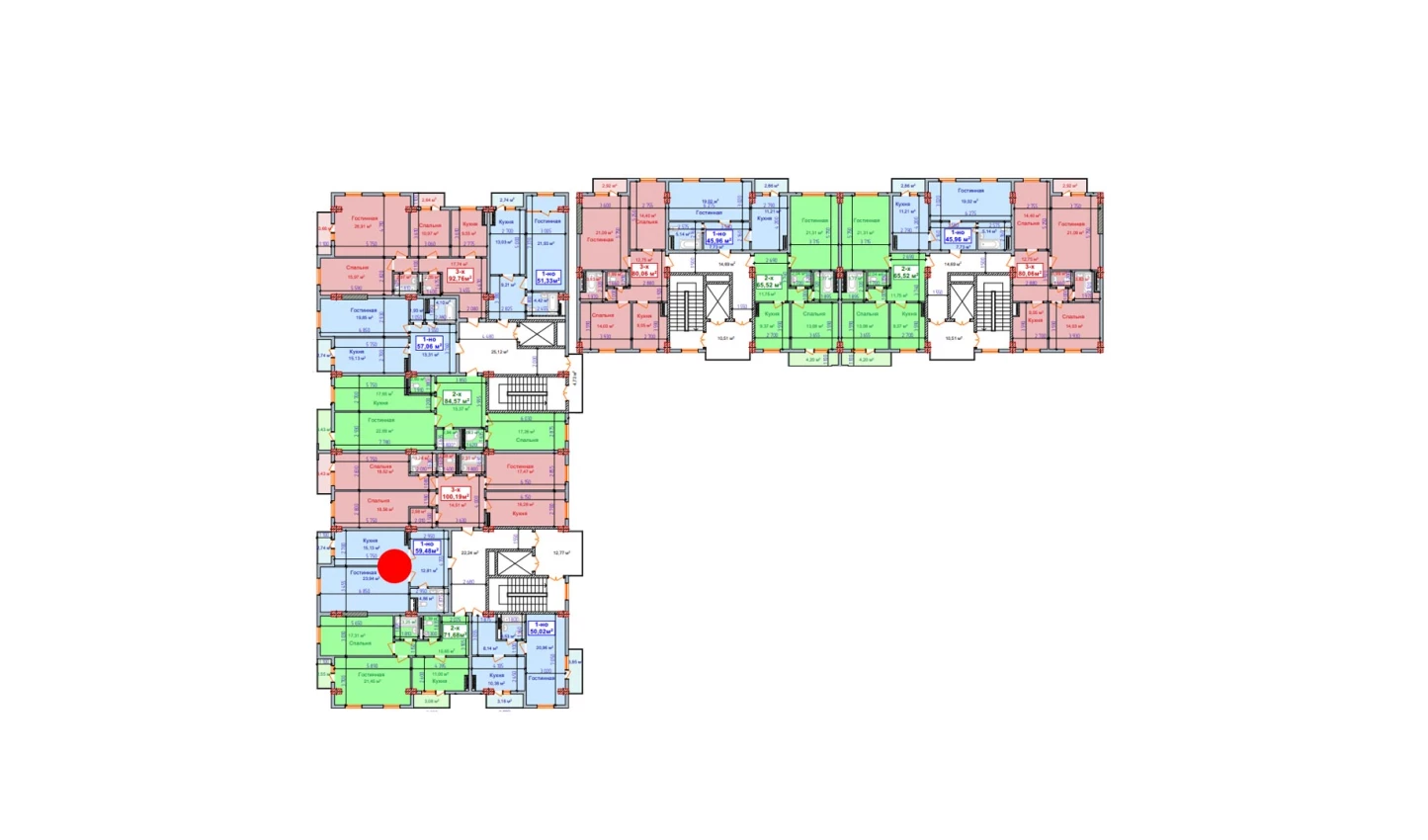 1-комнатная квартира 56.74 м²  7/7 этаж