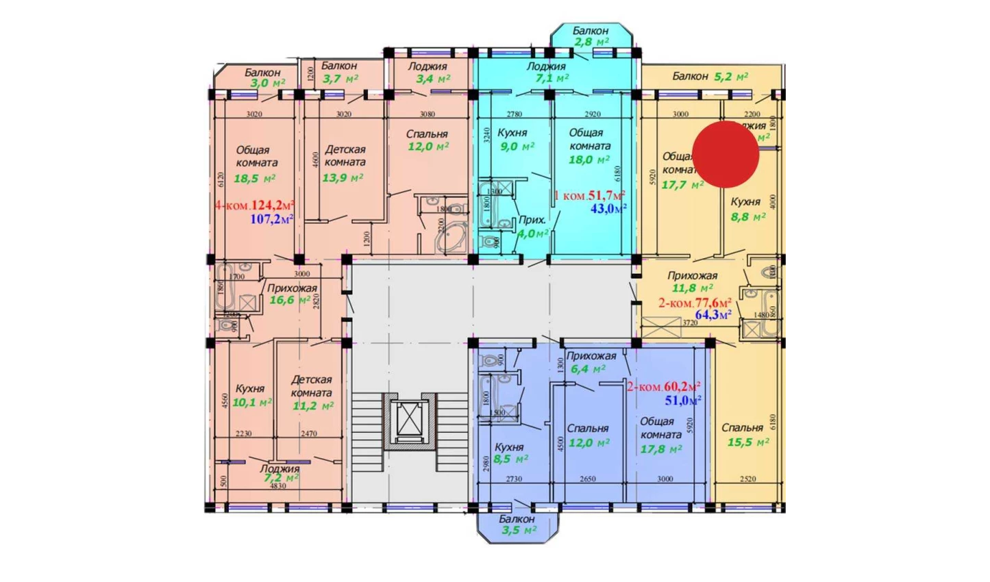 2-комнатная квартира 77.6 м²  2/2 этаж