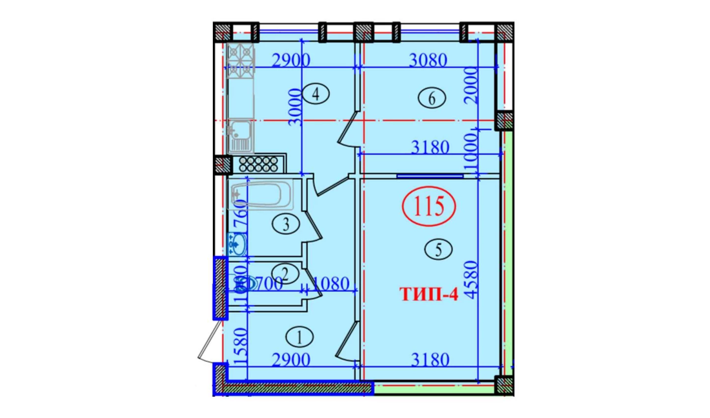 2-xonali xonadon 51.2 m²  6/6 qavat