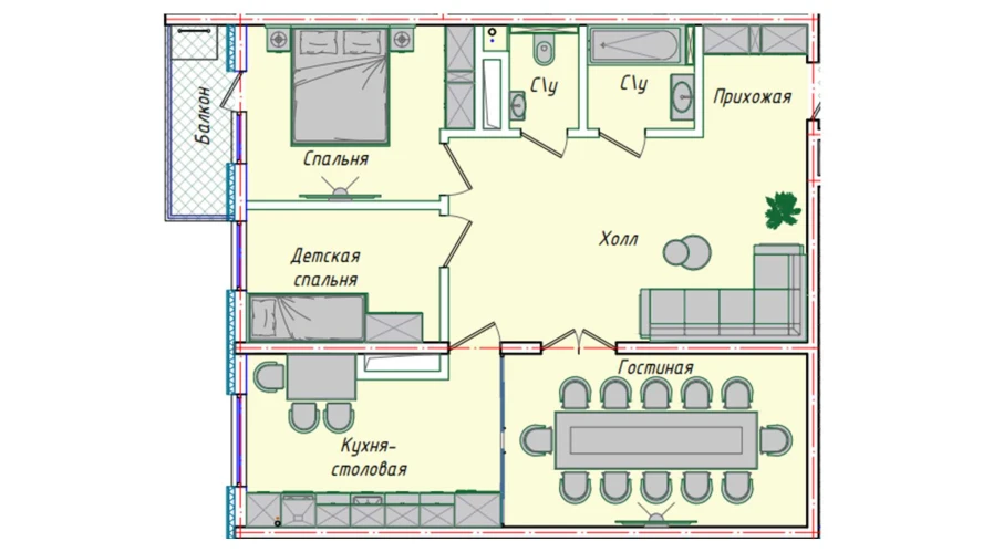 3-комн. квартира 83.39 м²  14/16 этаж | Жилой комплекс EKO PARK