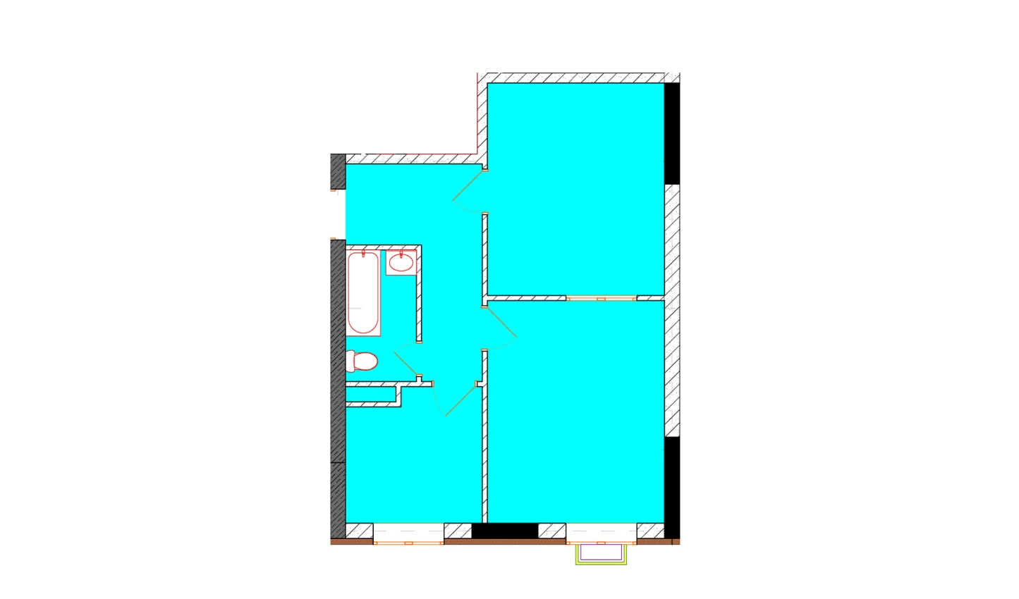 2-комнатная квартира 50 м²  1/1 этаж