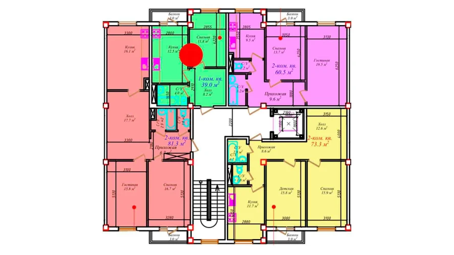 1-комнатная квартира 60.5 м²  7/7 этаж