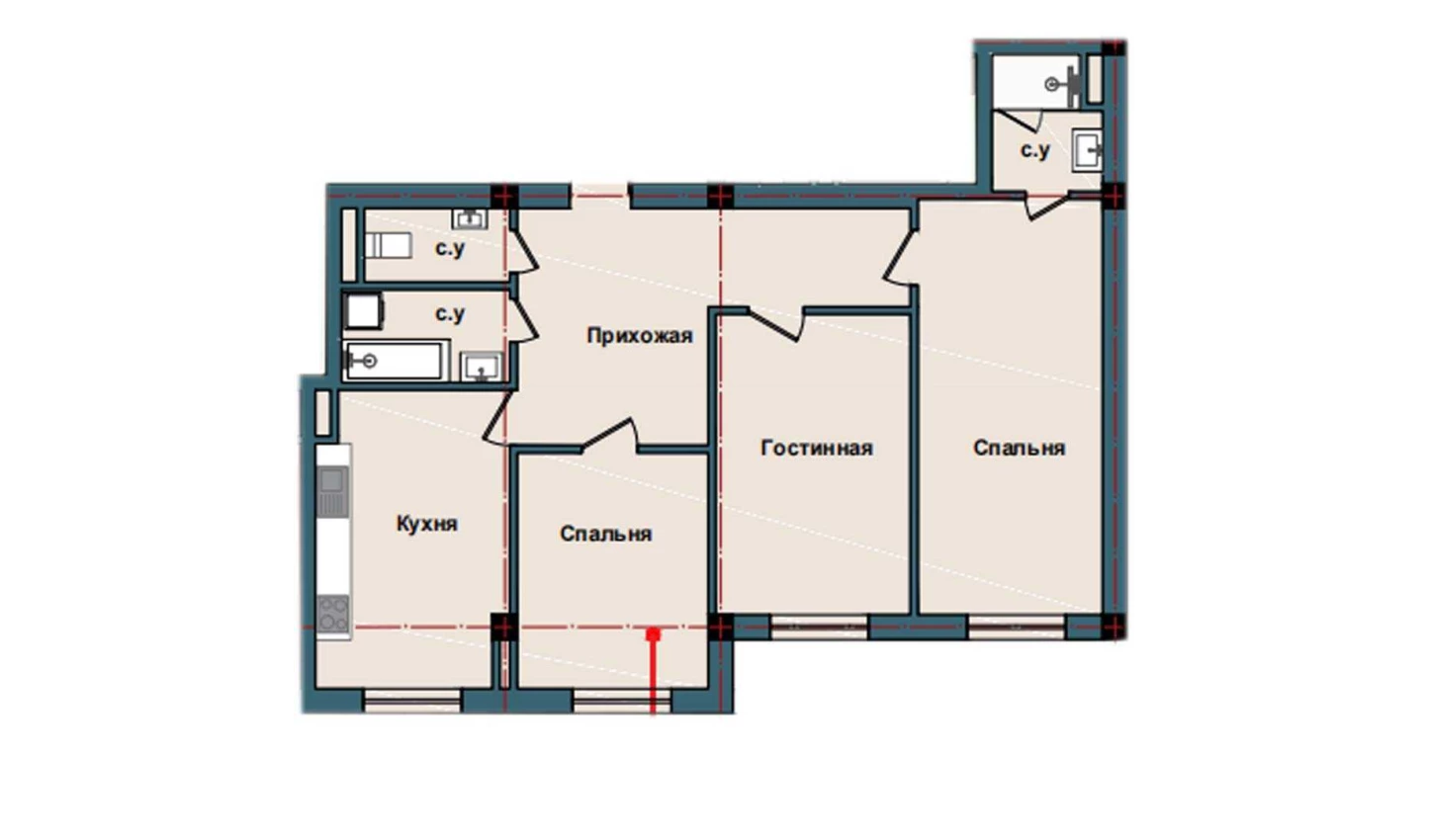 3-комнатная квартира 95.3 м²  2/2 этаж