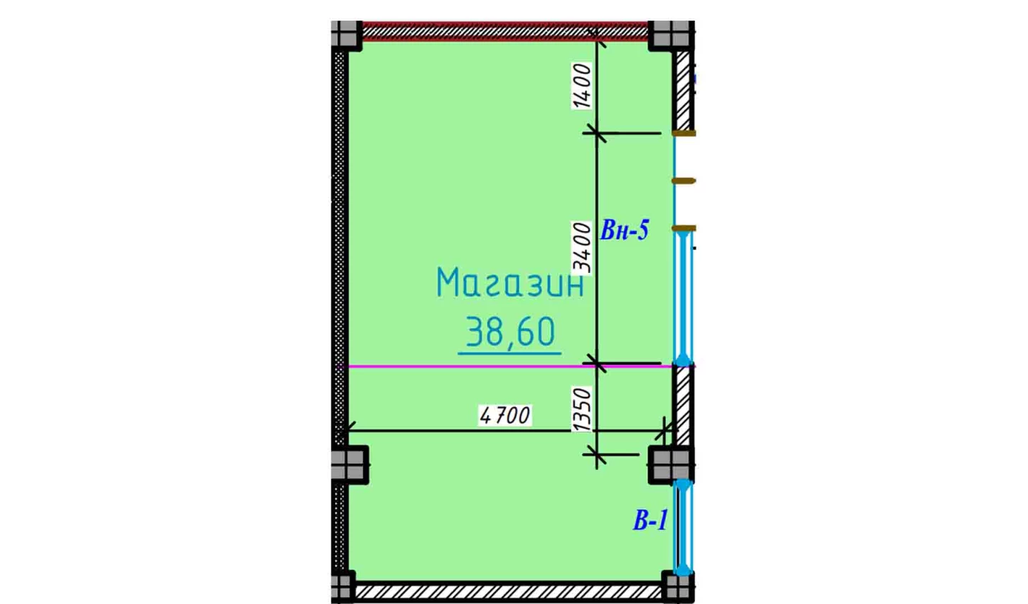 1-xonali xonadon 38.6 m²  1/1 qavat