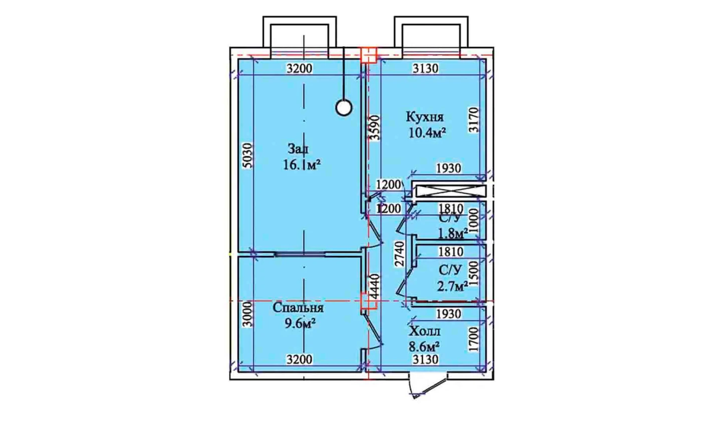 2-комнатная квартира 51.5 м²  1/1 этаж