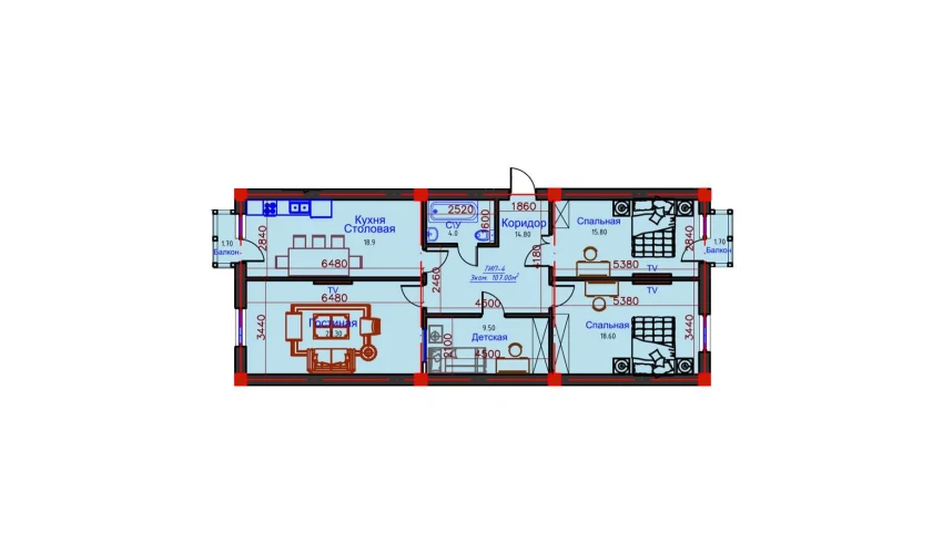 3-комнатная квартира 107 м²  9/10 этаж | Жилой комплекс AFROSIYOB