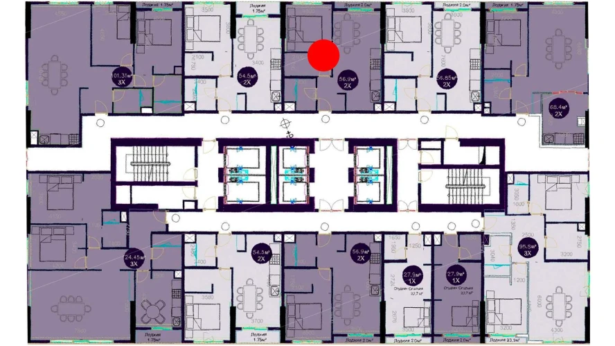 2-комнатная квартира 56.9 м²  3/3 этаж