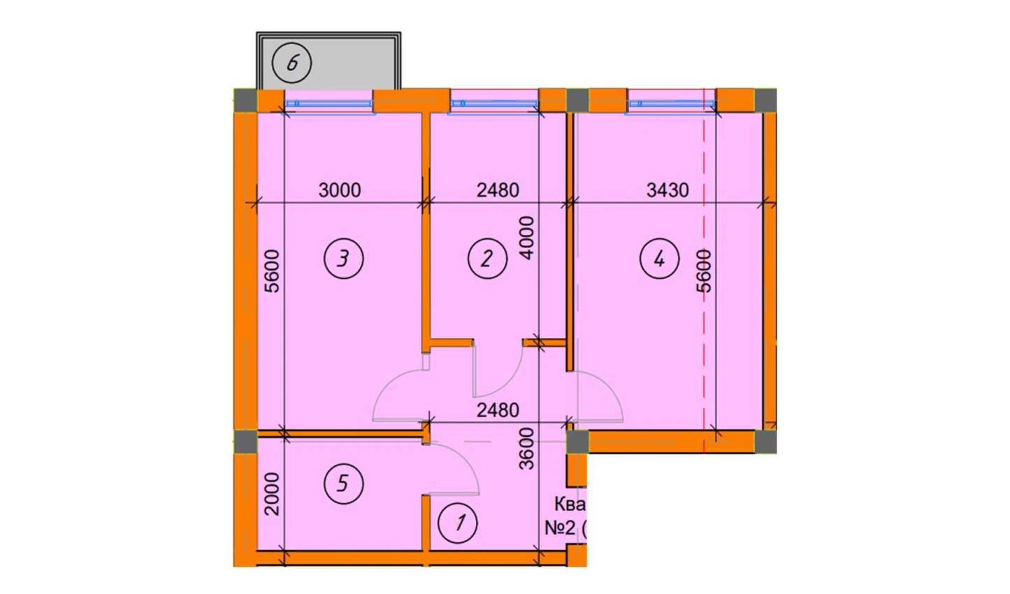 1-комнатная квартира 60.85 м²  2/2 этаж