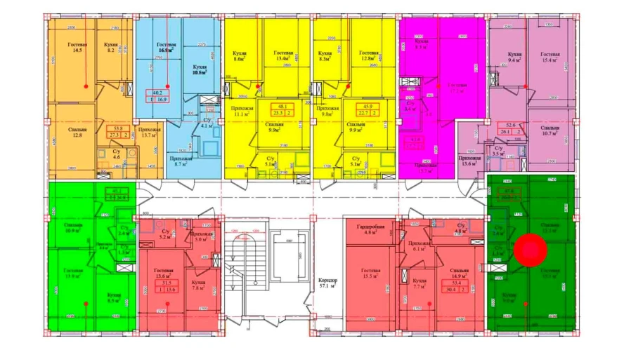 2-комнатная квартира 47.6 м²  1/1 этаж