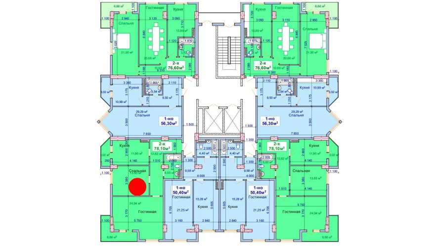 2-комнатная квартира 78.1 м²  9/9 этаж