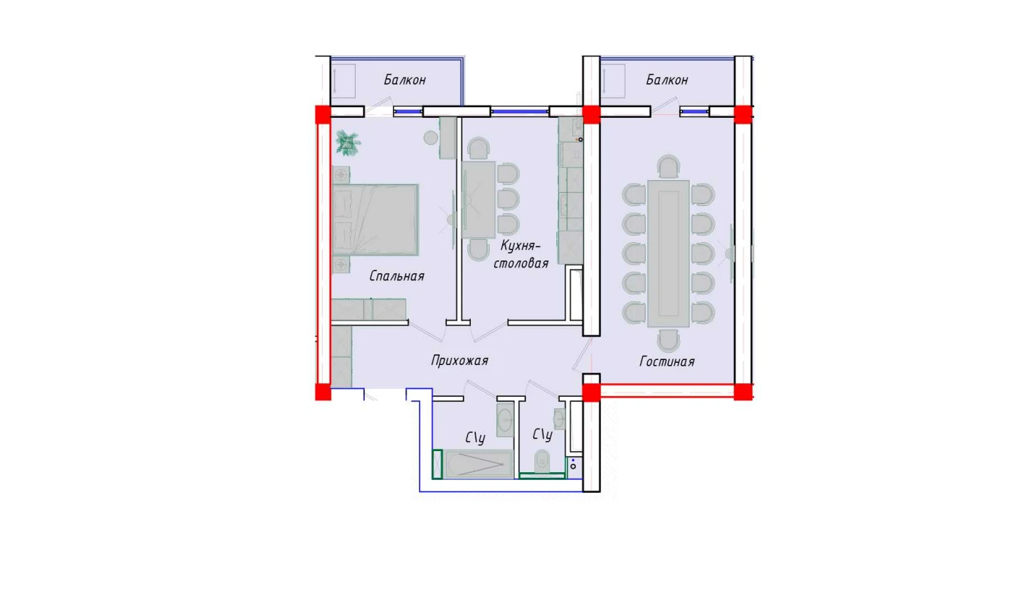 2-xonali xonadon 72.28 m²  7/7 qavat